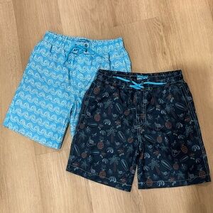 Boys 2-Pack Swim Trunks in Aqua Wave & Navy Tropical